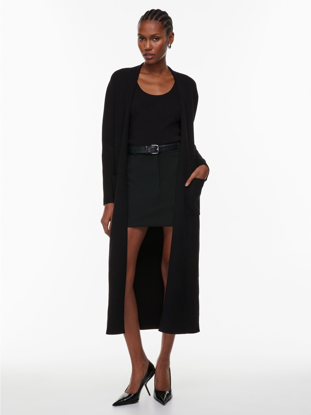 Aritizia Black Open-Front Long Cardigan Sweater